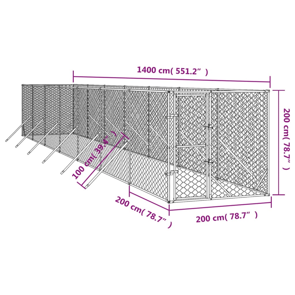 Cuccia per Cani da Esterno Argento 2x14x2 m Acciaio Zincato 3190454