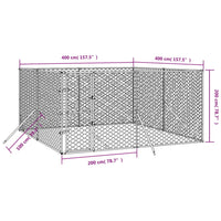 Cuccia per Cani da Esterno Argento 4x4x2 m in Acciaio Zincato 3190455