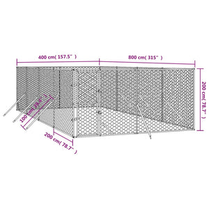 Cuccia per Cani da Esterno Argento 4x8x2 m in Acciaio Zincato 3190456