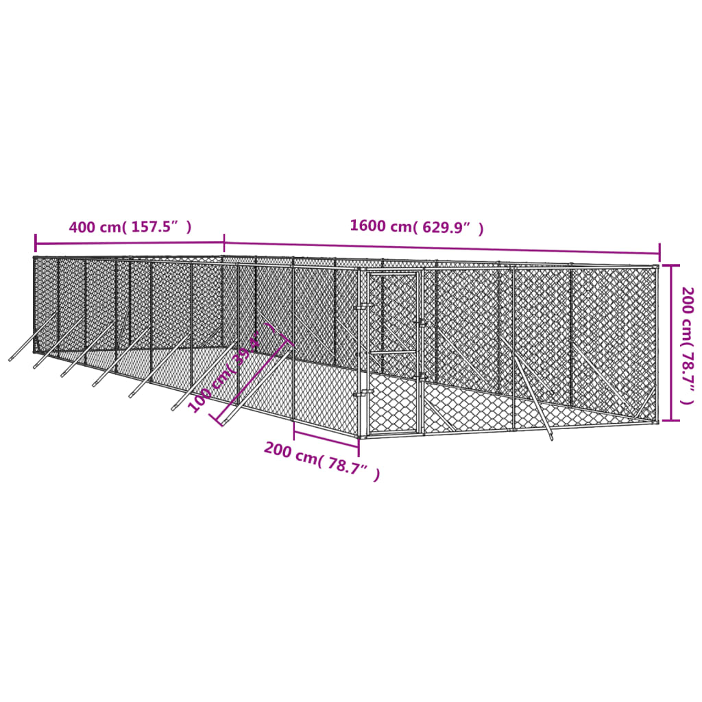 Cuccia per Cani da Esterno Argento 4x16x2 m in Acciaio Zincato 3190458