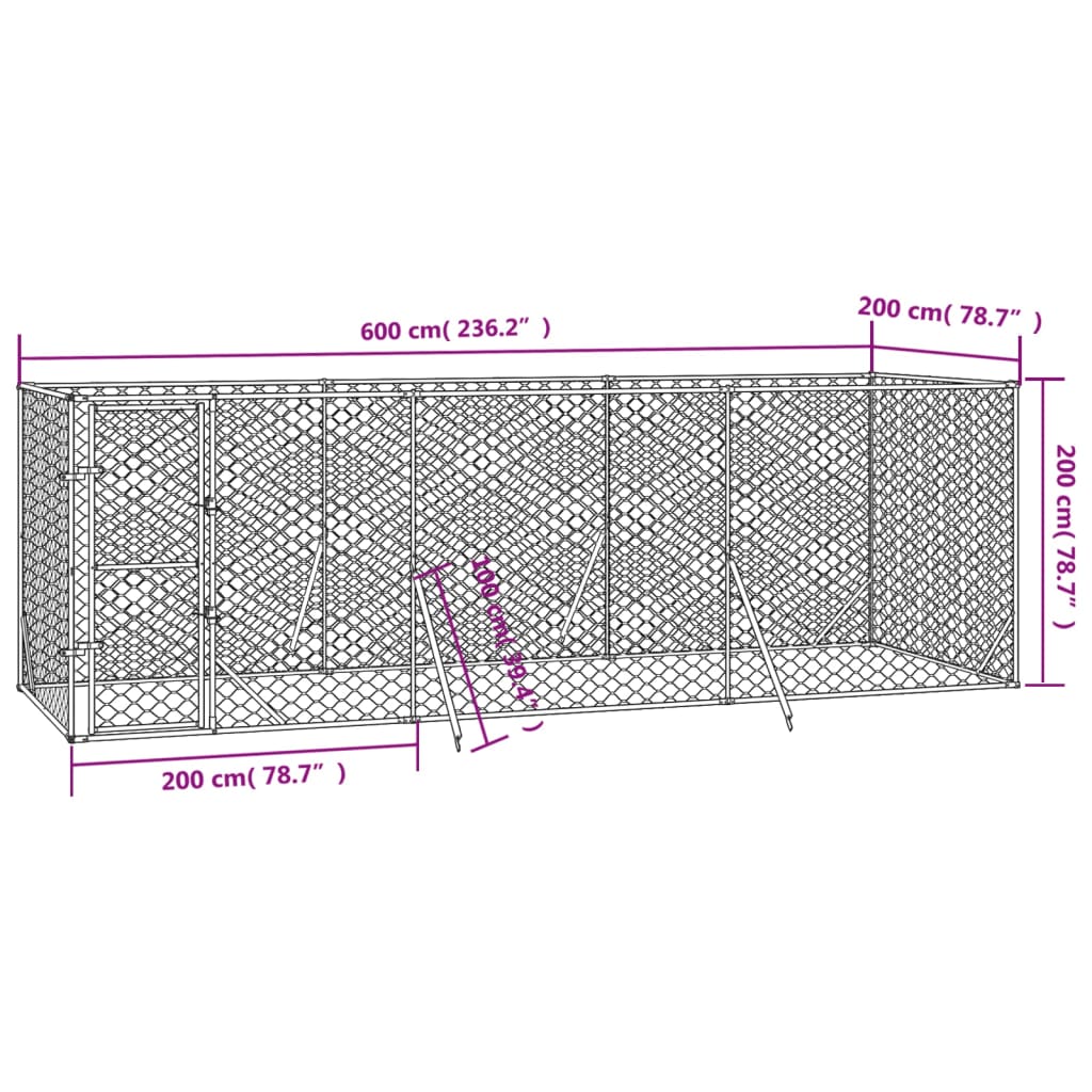 Cuccia per Cani da Esterno Argento 6x2x2 m in Acciaio Zincato 3190459