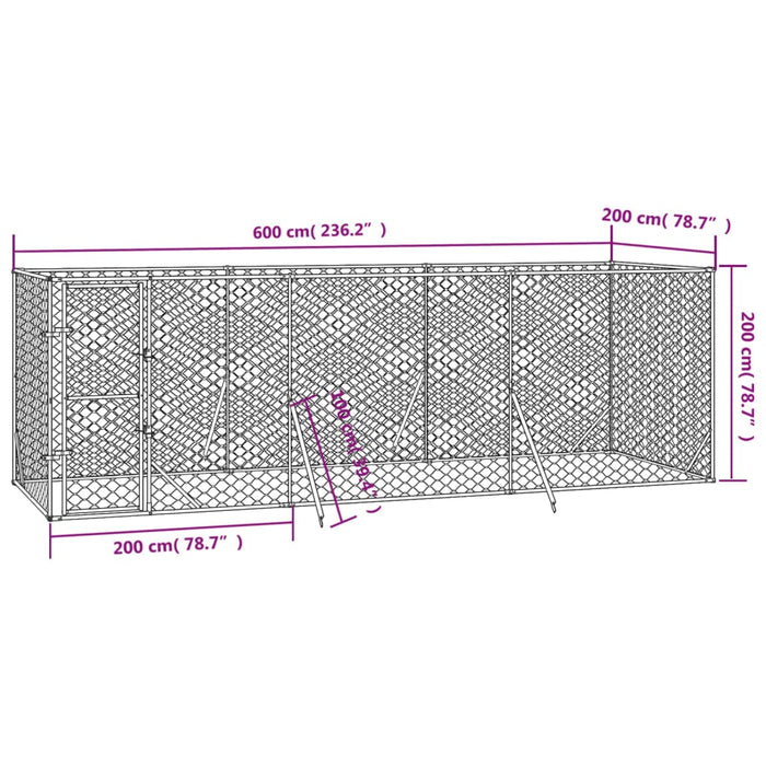 Cuccia per Cani da Esterno Argento 6x2x2 m in Acciaio Zincato 3190459