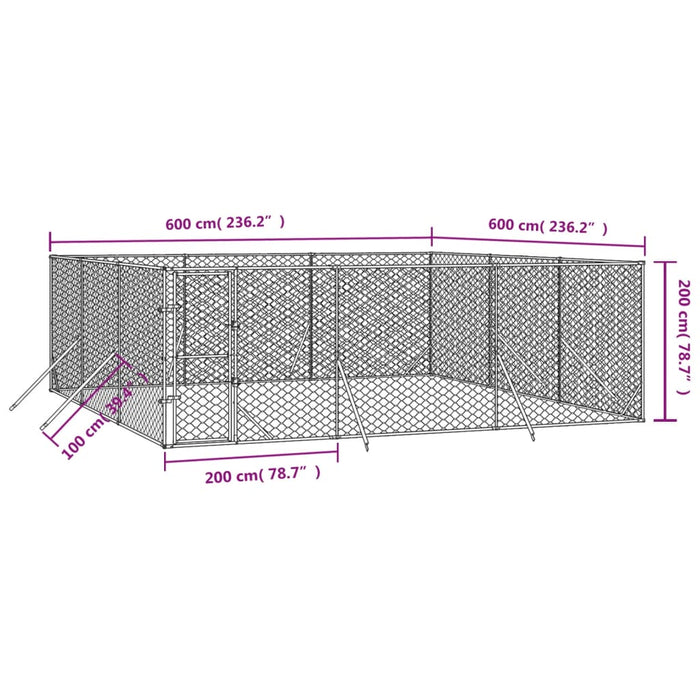 Cuccia per Cani da Esterno Argento 6x6x2 m in Acciaio Zincato 3190460