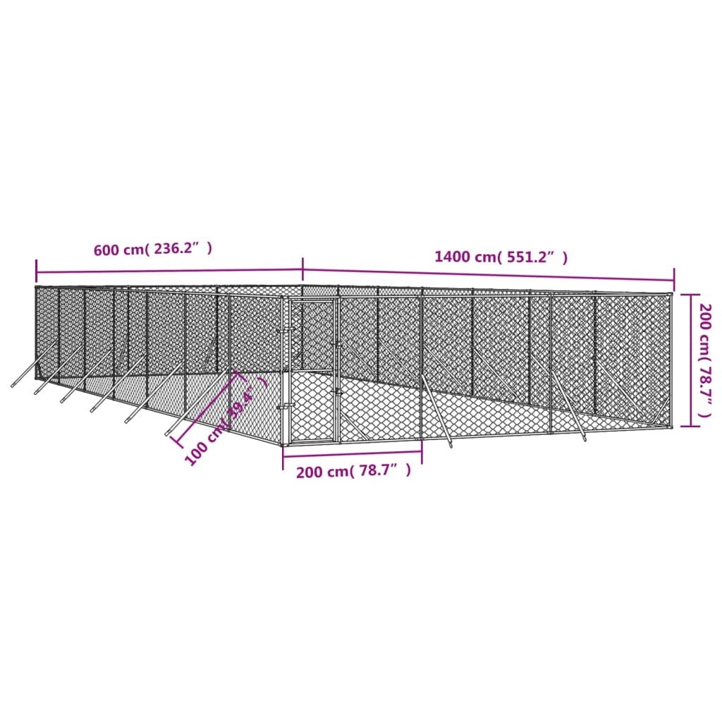 Cuccia per Cani da Esterno Argento 6x14x2 m in Acciaio Zincato 3190462