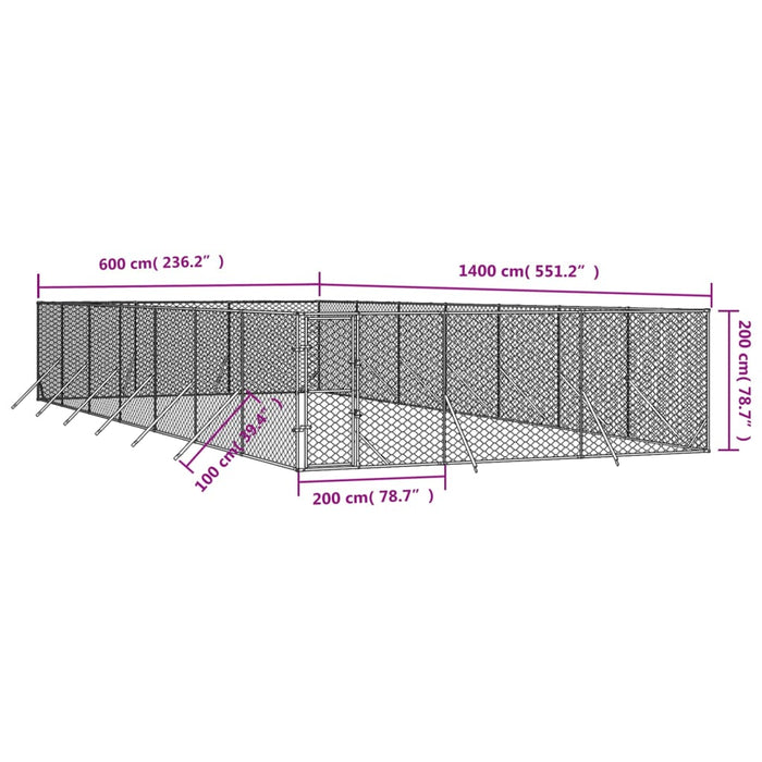 Cuccia per Cani da Esterno Argento 6x14x2 m in Acciaio Zincato 3190462