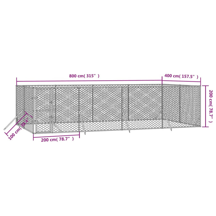 Cuccia per Cani da Esterno Argento 8x4x2 m in Acciaio Zincato 3190463