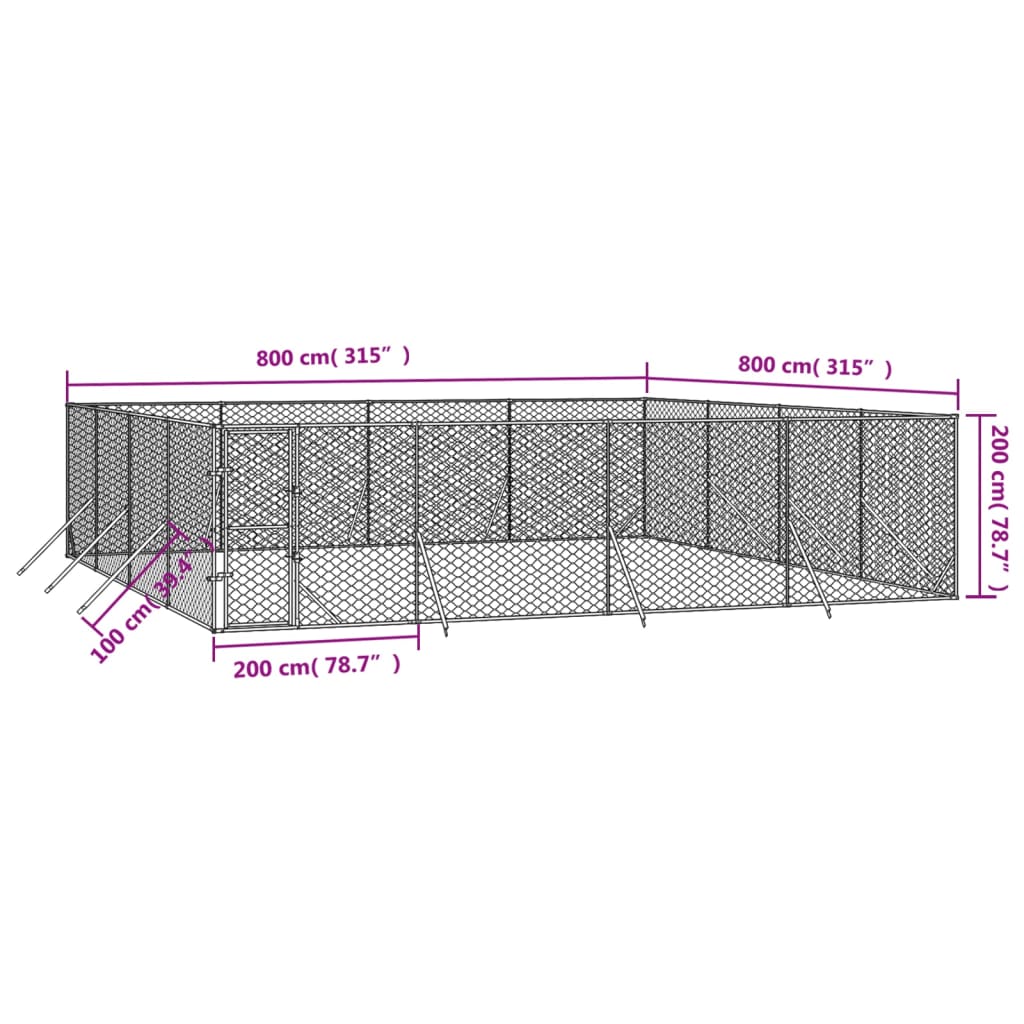 Cuccia per Cani da Esterno Argento 8x8x2 m in Acciaio Zincato 3190464