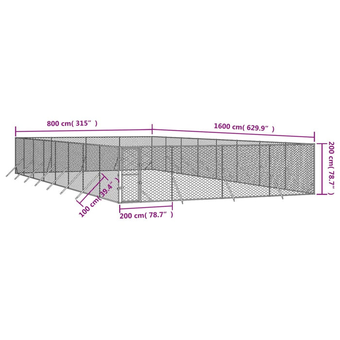 Cuccia per Cani da Esterno Argento 8x16x2 m in Acciaio Zincato 3190466