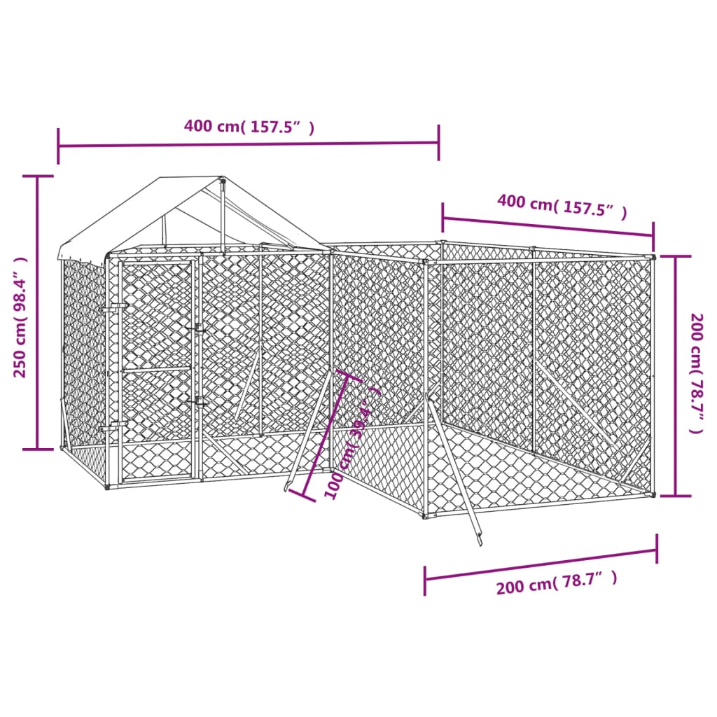 Cuccia Cani da Esterno Tetto Argento 4x4x2,5 m Acciaio Zincato 3190470