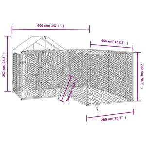 Cuccia Cani da Esterno Tetto Argento 4x4x2,5 m Acciaio Zincato 3190470