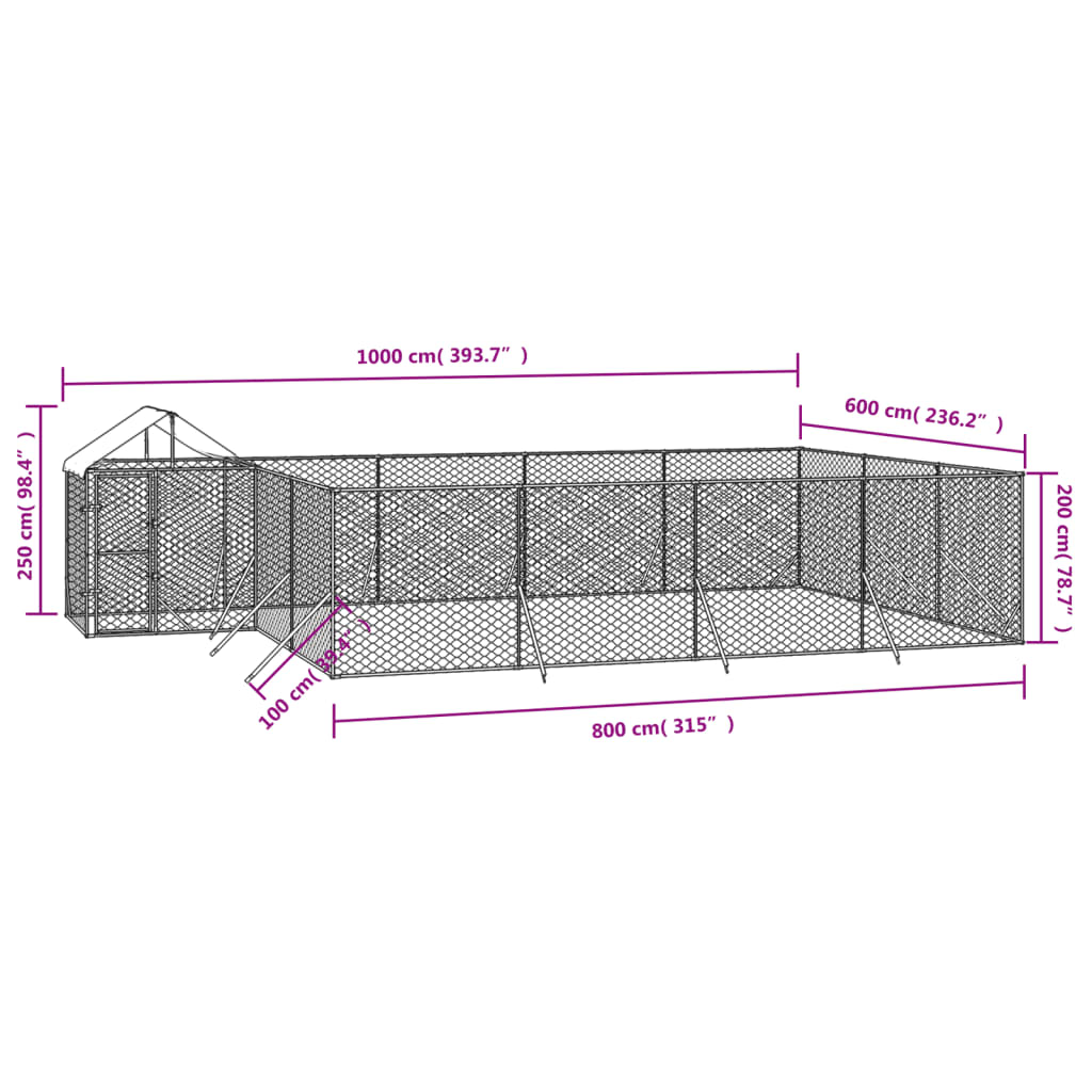 Cuccia Cani da Esterno Tetto Argento 10x6x2,5 m Acciaio Zincato 3190472