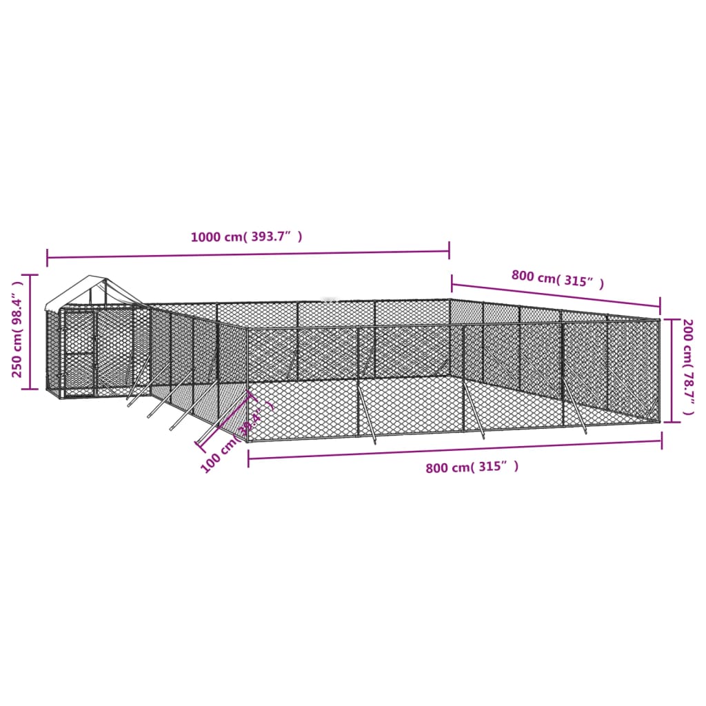 Cuccia Cani da Esterno Tetto Argento 10x8x2,5 m Acciaio Zincato 3190473