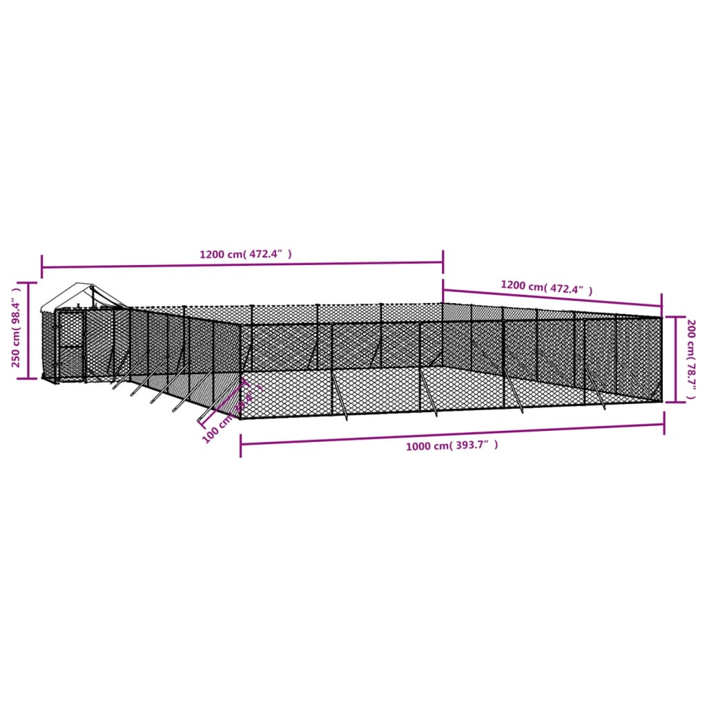 Cuccia Cani da Esterno Tetto Argento 12x12x2,5m Acciaio Zincato 3190474