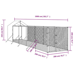 Cuccia Cani da Esterno Tetto Argento 2x10x2,5 m Acciaio Zincato 3190476