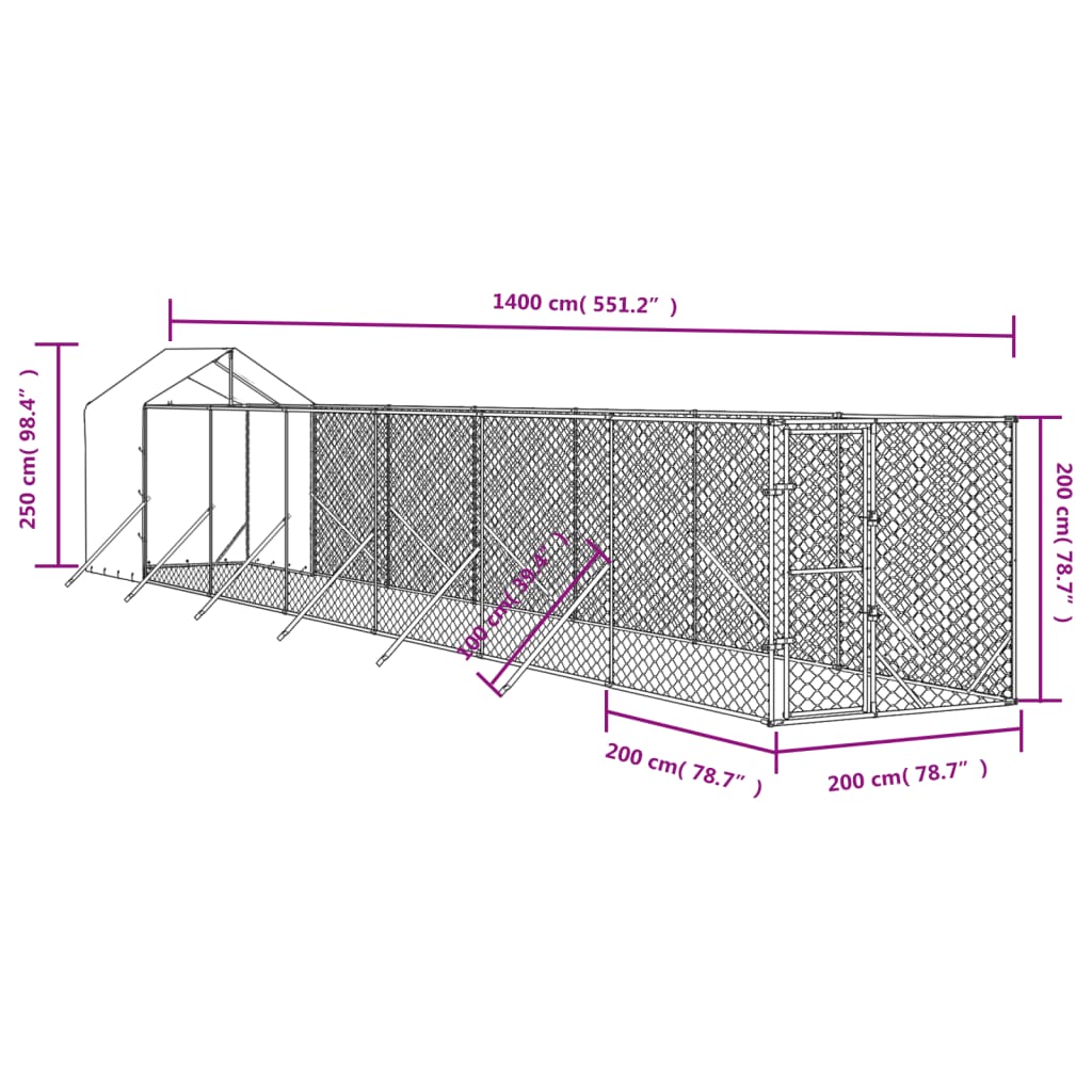 Cuccia Cani da Esterno Tetto Argento 2x14x2,5 m Acciaio Zincato 3190477