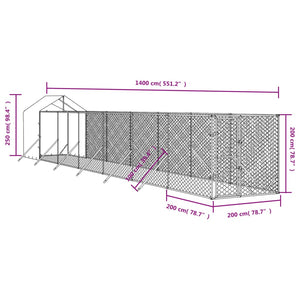 Cuccia Cani da Esterno Tetto Argento 2x14x2,5 m Acciaio Zincato 3190477