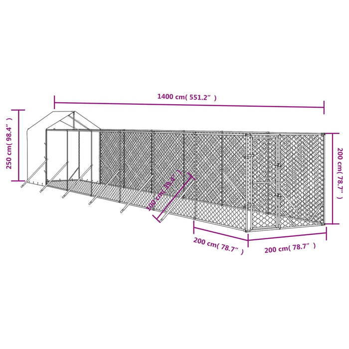 Cuccia Cani da Esterno Tetto Argento 2x14x2,5 m Acciaio Zincato 3190477