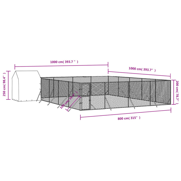 Cuccia Cani da Esterno Tetto Argento 10x10x2,5m Acciaio Zincato 3190481