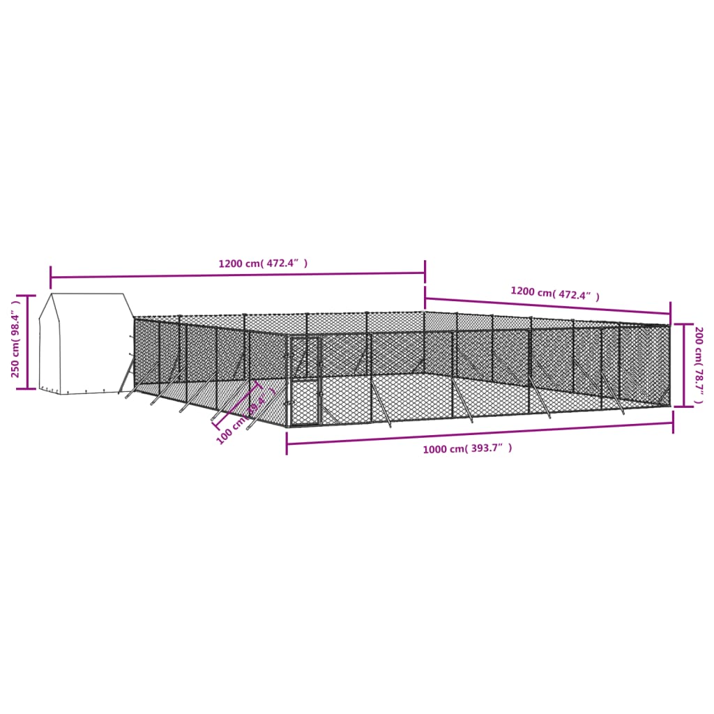 Cuccia Cani da Esterno Tetto Argento 12x12x2,5m Acciaio Zincato 3190482