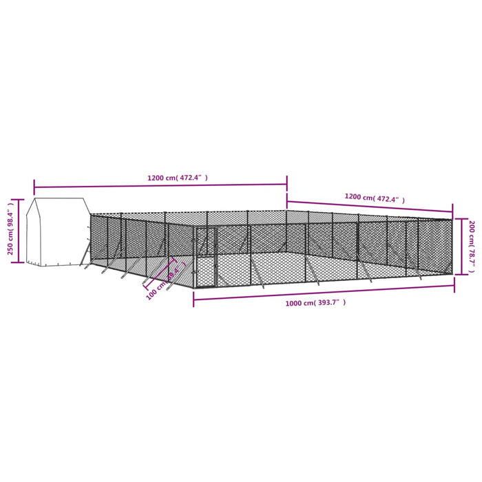 Cuccia Cani da Esterno Tetto Argento 12x12x2,5m Acciaio Zincato 3190482