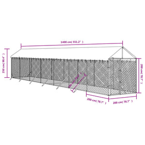 Cuccia Cani da Esterno Tetto Argento 2x14x2,5 m Acciaio Zincato 3190485