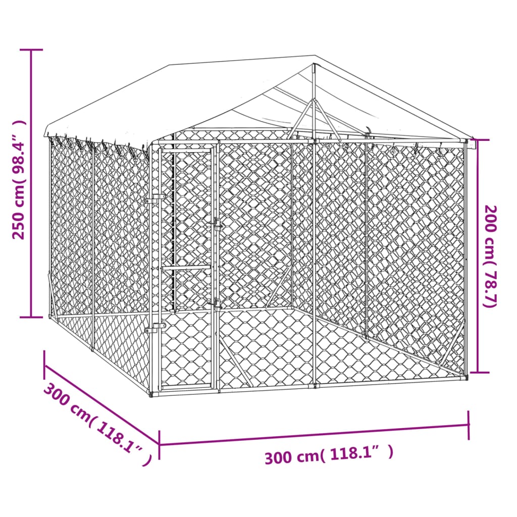 Cuccia Cani da Esterno Tetto Argento 3x3x2,5 m Acciaio Zincato 3190486