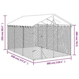 Cuccia Cani da Esterno Tetto Argento 3x4,5x2,5m Acciaio Zincato 3190487