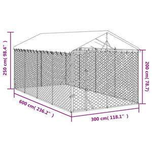 Cuccia Cani da Esterno Tetto Argento 3x6x2,5 m Acciaio Zincato 3190488