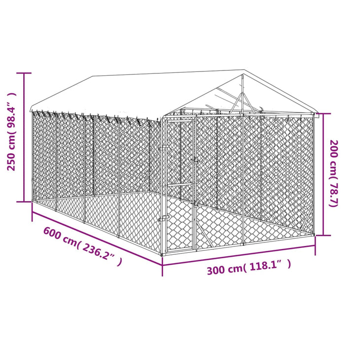 Cuccia Cani da Esterno Tetto Argento 3x6x2,5 m Acciaio Zincato 3190488