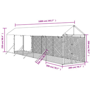 Cuccia Cani da Esterno Tetto Argento 2x10x2,5 m Acciaio Zincato 3190492