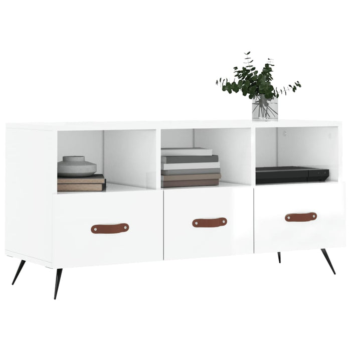 Mobile Porta TV Bianco Lucido 102x36x50 cm in Legno Multistrato 829006