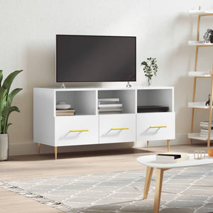 Mobile Porta TV Bianco Lucido 102x36x50 cm in Legno Multistrato 829022