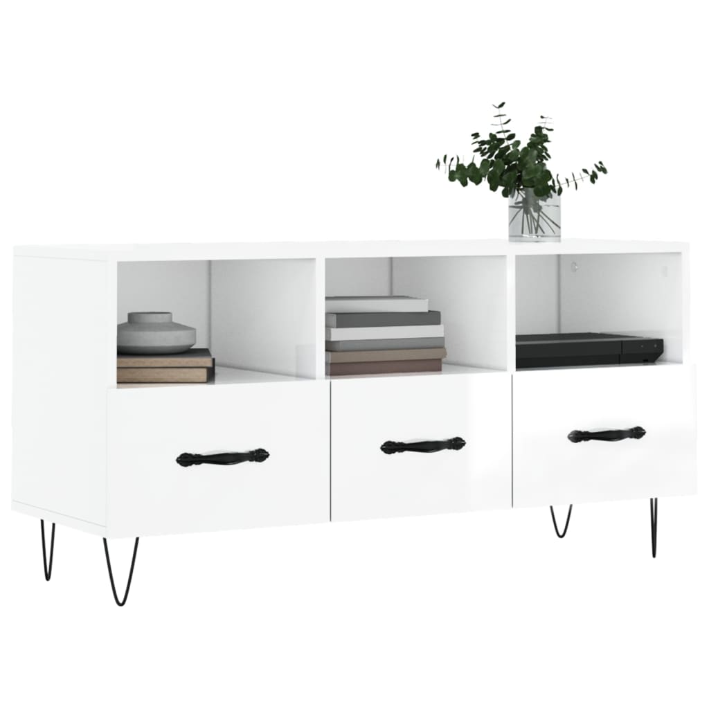 Mobile Porta TV Bianco Lucido 102x36x50 cm in Legno Multistratocod mxl 103936