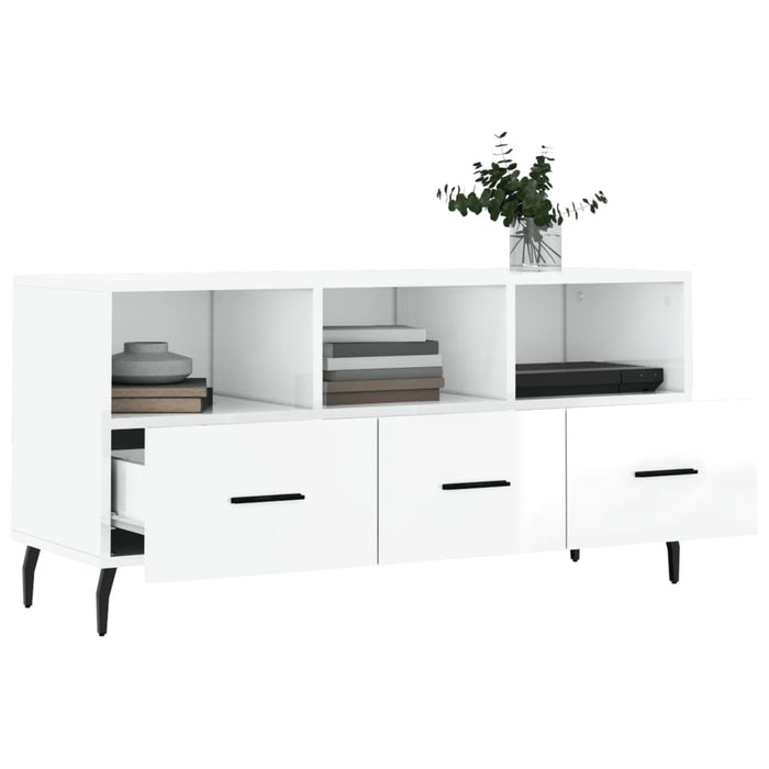 Mobile Porta TV Bianco Lucido 102x36x50 cm in Legno Multistrato 829054