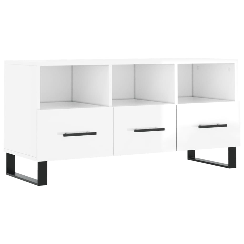 Mobile Porta TV Bianco Lucido 102x36x50 cm in Legno Multistrato 829062