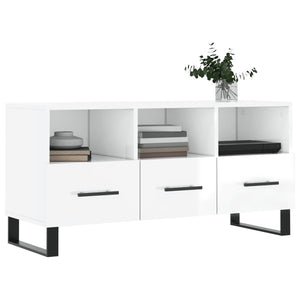 Mobile Porta TV Bianco Lucido 102x36x50 cm in Legno Multistrato 829062