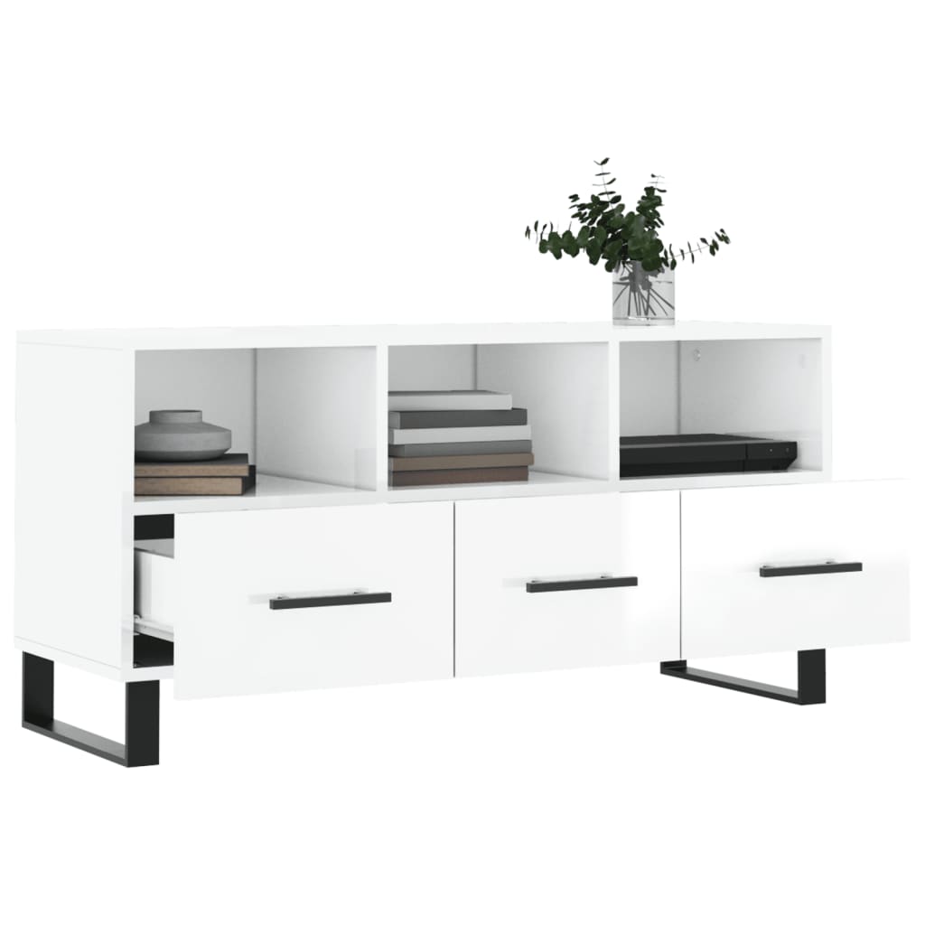 Mobile Porta TV Bianco Lucido 102x36x50 cm in Legno Multistrato 829062