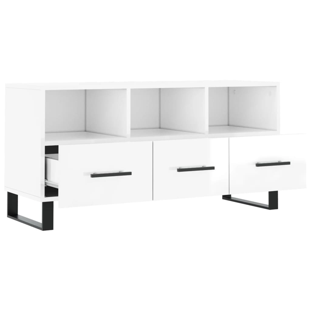 Mobile Porta TV Bianco Lucido 102x36x50 cm in Legno Multistrato 829062