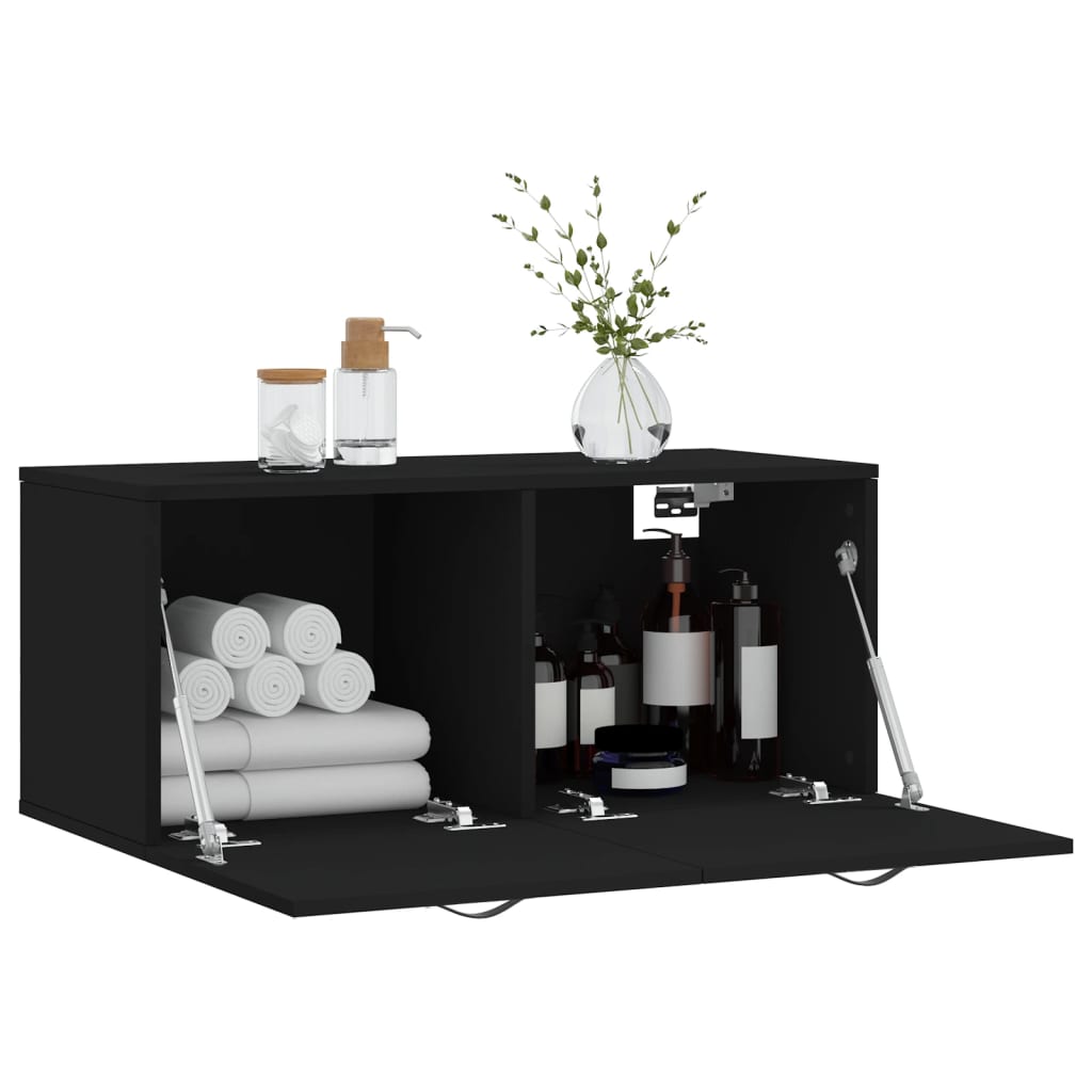 Mobile a Parete Nero 80x36,5x35 cm in Legno Multistrato 830069