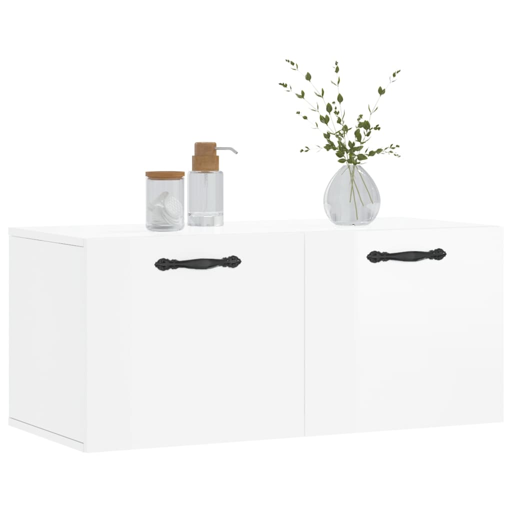 Mobile a Parete Bianco Lucido 80x36,5x35 cm Legno Multistrato 830070