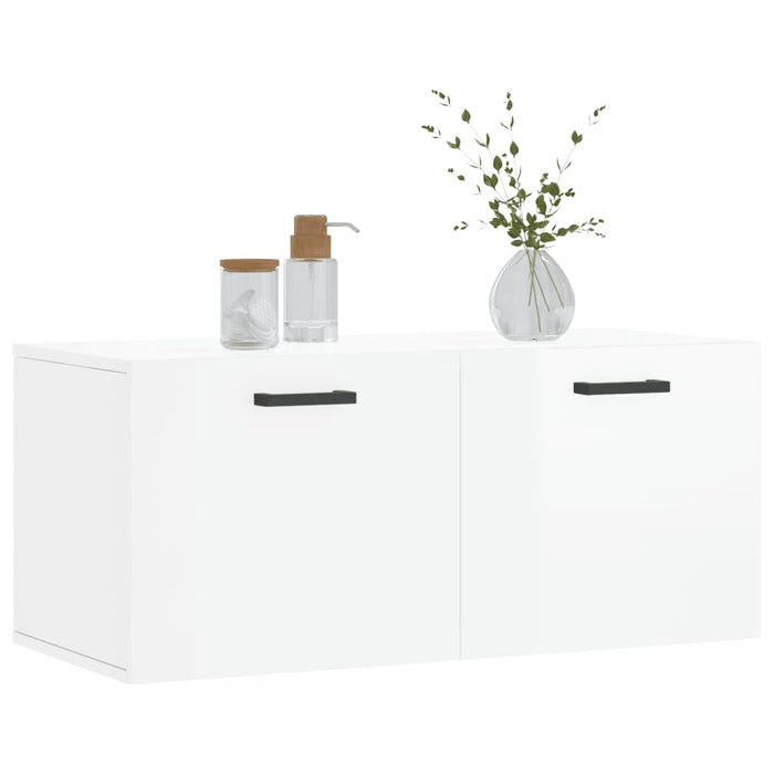 Mobile a Parete Bianco Lucido 80x36,5x35 cm Legno Multistrato 830078