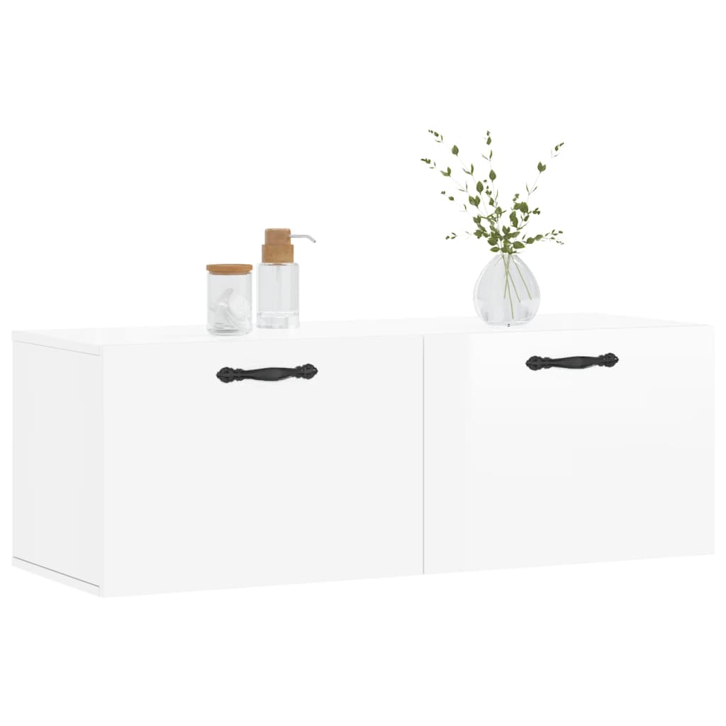 Mobile a Parete Bianco Lucido 100x36,5x35 cm Legno Multistrato 830126