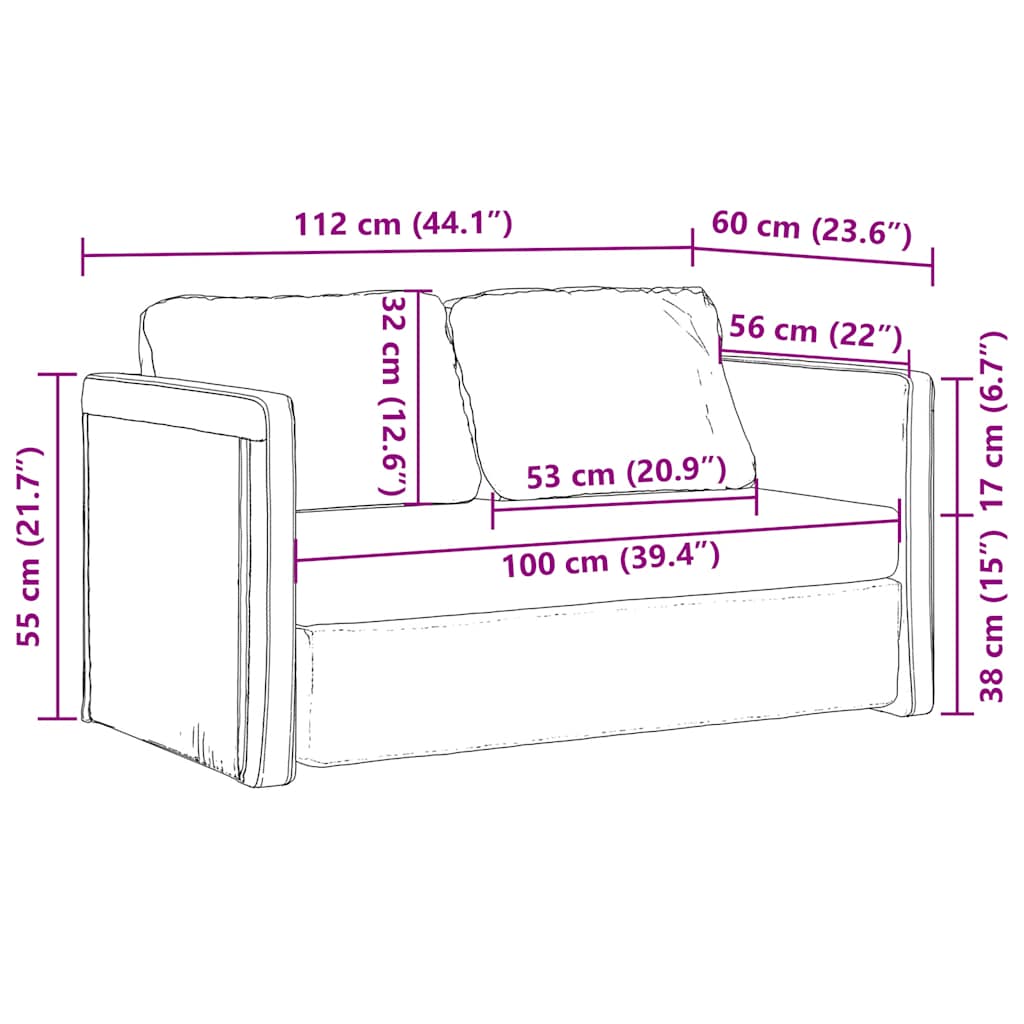 Divano Letto da Terra 2 in 1 Nero 112x174x55 cm Tessuto 353966