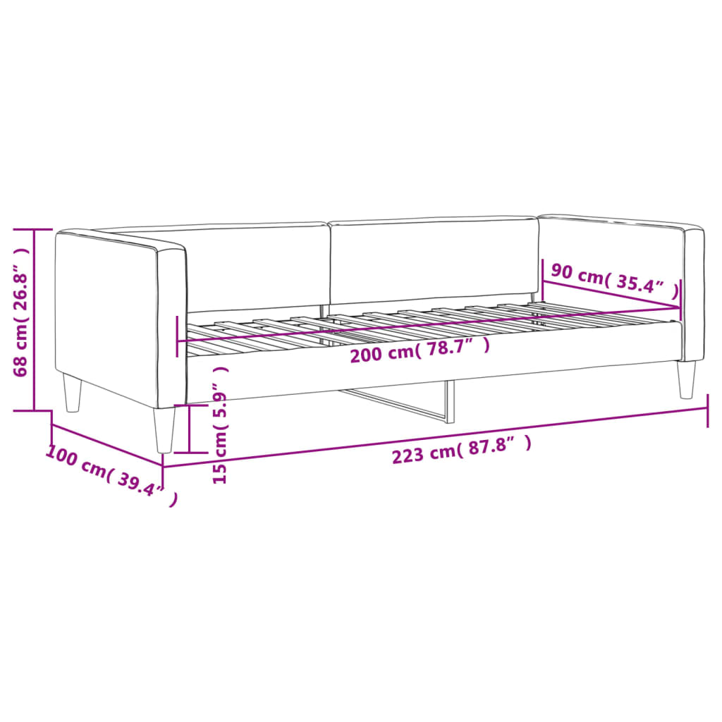 Letto da Giorno Nero 90x200 cm in Tessuto 353985