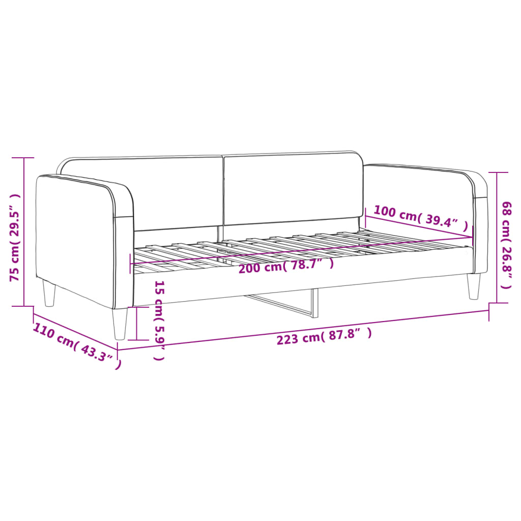 Letto da Giorno Grigio Chiaro 100x200 cm in Tessuto 354038