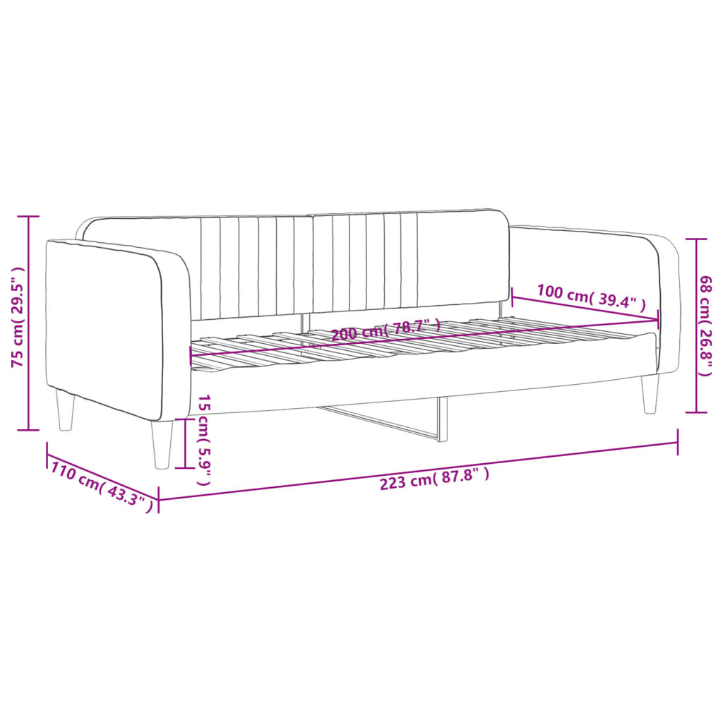 Letto da Giorno Grigio Scuro 100x200 cm in Velluto 354094