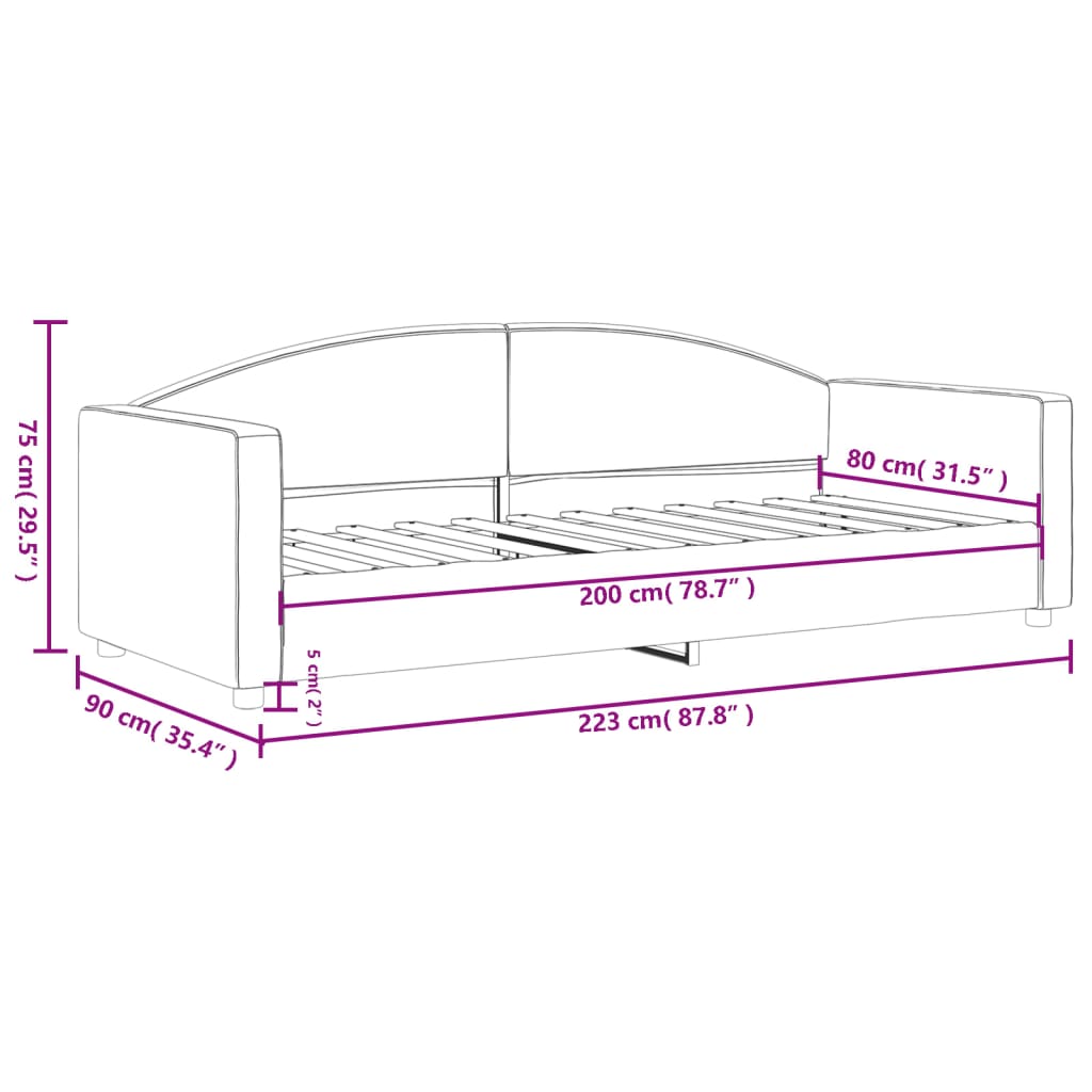 Letto da Giorno Grigio Scuro 80x200 cm in Tessuto 354107