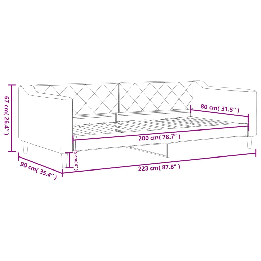 Letto da Giorno Grigio Chiaro 80x200 cm in Tessuto 354156