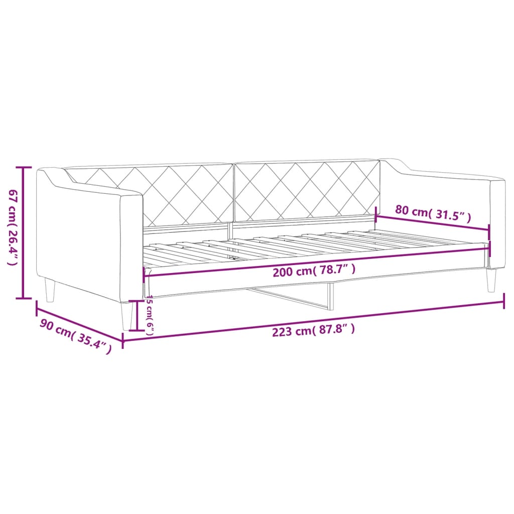 Letto da Giorno Grigio Scuro 80x200 cm in Tessuto 354157