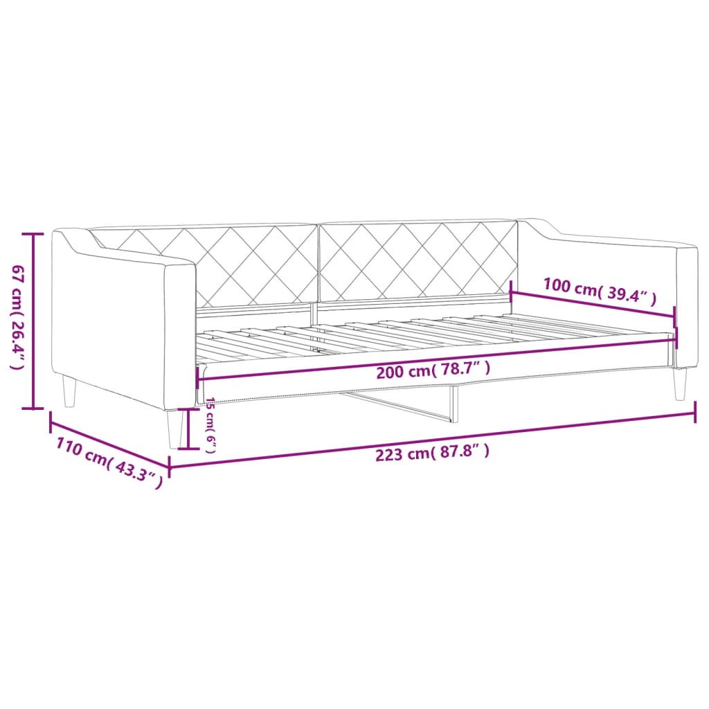 Letto da Giorno Grigio Chiaro 100x200 cm in Tessuto 354166